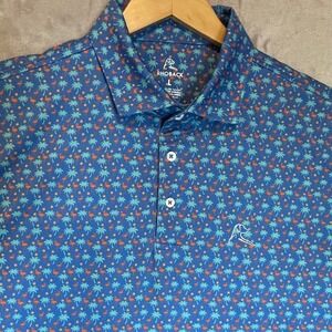 Rhoback Mens Large Polo The Snowbird Light Blue Flamingos and Palm Trees